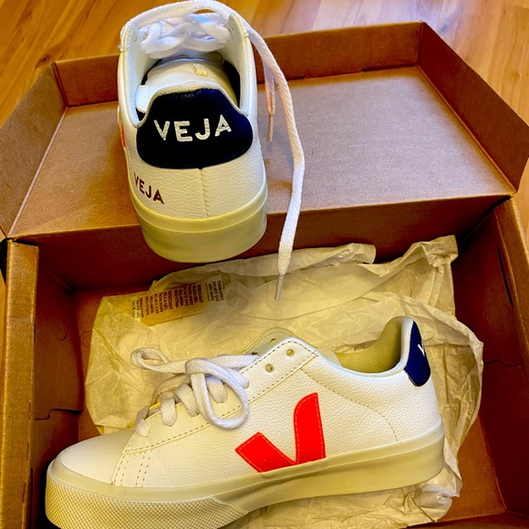 Veja Shoes - Veja White Sneakers with Vibrant Orange Accents